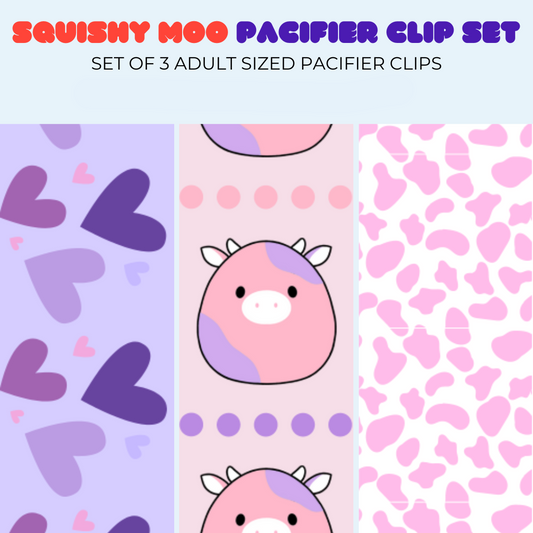 Squishy Moo Adult Pacifier Clip Set
