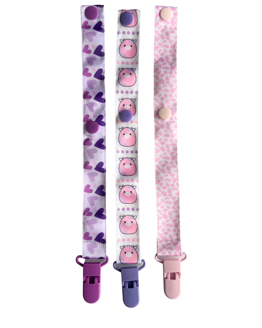 Squishy Moo Adult Pacifier Clip Set