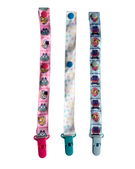 Doggies in Donuts Adult Pacifier Clip Set