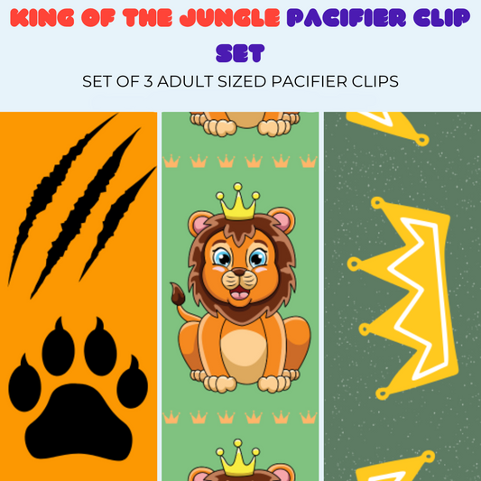 King of the Jungle Adult Pacifier Clip Set