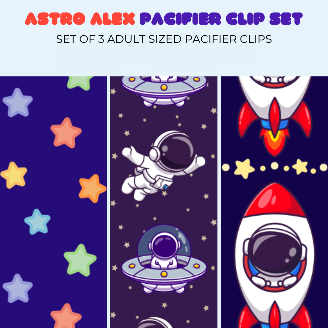 Astro Alex Adult Pacifier Clip Set